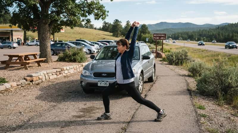 #4 – Skipping Real Rest-Stop Stretching (Image Credits: Gemini)