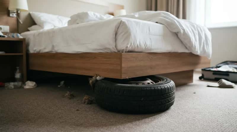 14. A Full Car Tire Rolled Under the Bed (Image Credits: Gemini)
