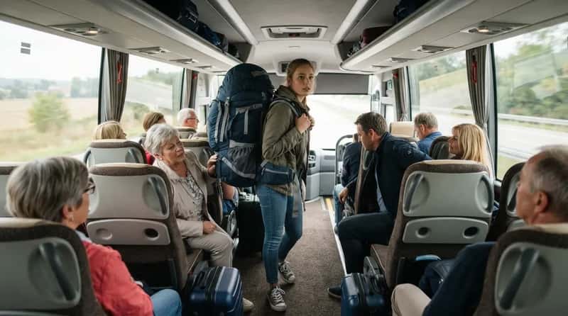 4. They Wear a Full Backpack Down the Aisle Like It's a Subway Car (Image Credits: Gemini)