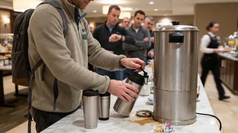 #15 - Filling Three Travel Mugs Off the Coffee Urn (Image Credits: Gemini)