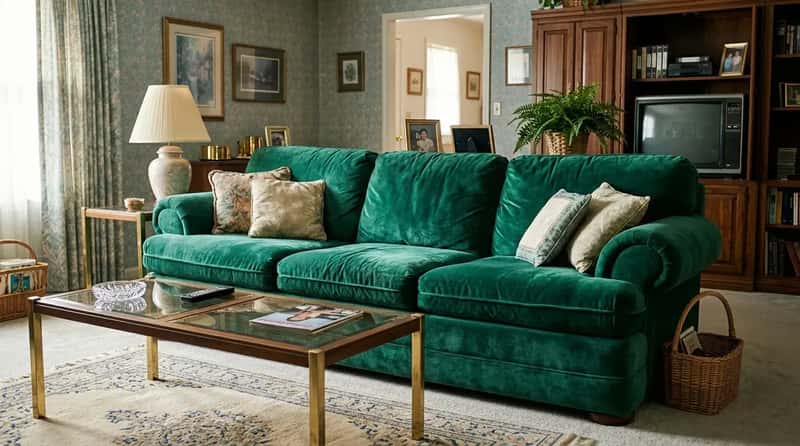 #4 - The Overstuffed Suede or Velvet Sofa (Image Credits: Gemini)