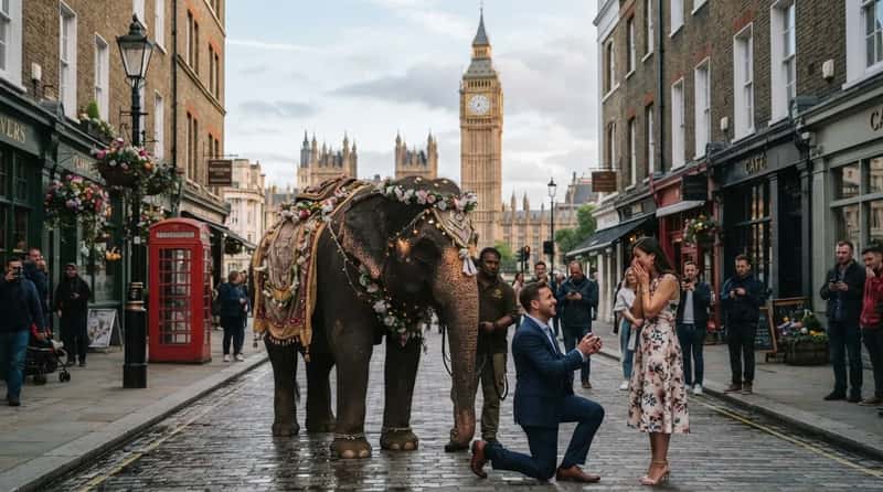 #4 - An Elephant, Hired for a Marriage Proposal in the Middle of London (Image Credits: Gemini)