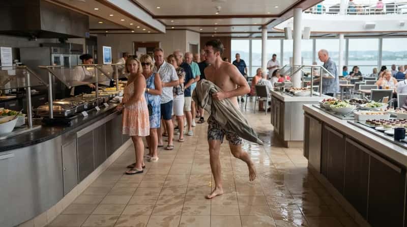 #11 - Sprinting to the Buffet Dripping Wet in Swimwear (Image Credits: Gemini)