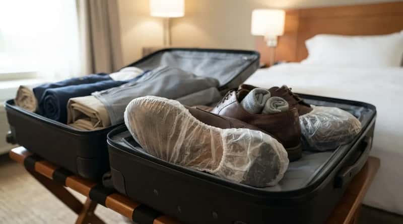 #9 - The Free Shower Cap Repurposed as a Shoe Cover (Image Credits: Gemini)