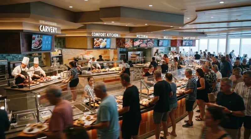 #4 - Carnival's Newer Lido Marketplaces: Smart Stations, Still Slammed (Image Credits: Gemini)
