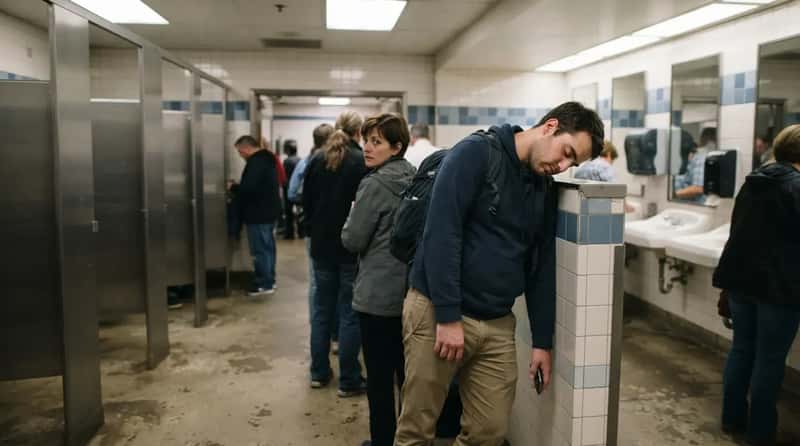 #5 - Falling Asleep Upright in the Restroom Line (Image Credits: Gemini)