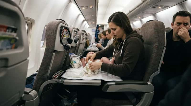 #24 - The Diaper Change on the Tray Table (Image Credits: Gemini)
