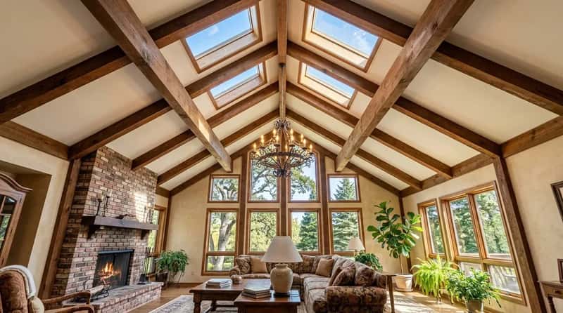 #33 - Vaulted Ceilings With Exposed Wooden Beams (Image Credits: Gemini)