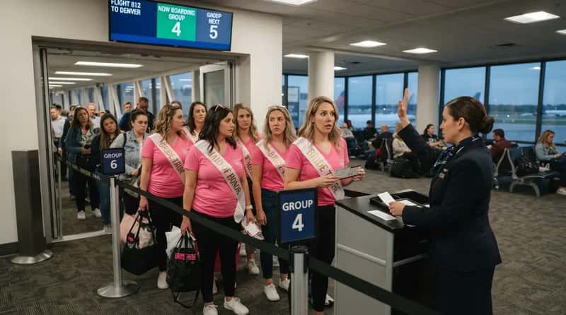 #19 - Assuming a Bachelorette Sash Cancels Boarding Rules (Image Credits: Gemini)