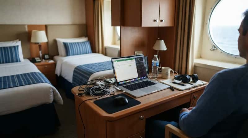 #4 - The Laptop Setup in a Cabin Built for Sleeping (Image Credits: Gemini)