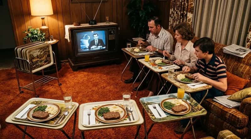 #5 - TV Trays as the Standard, Fully Organized Dinner Solution (Image Credits: Gemini)