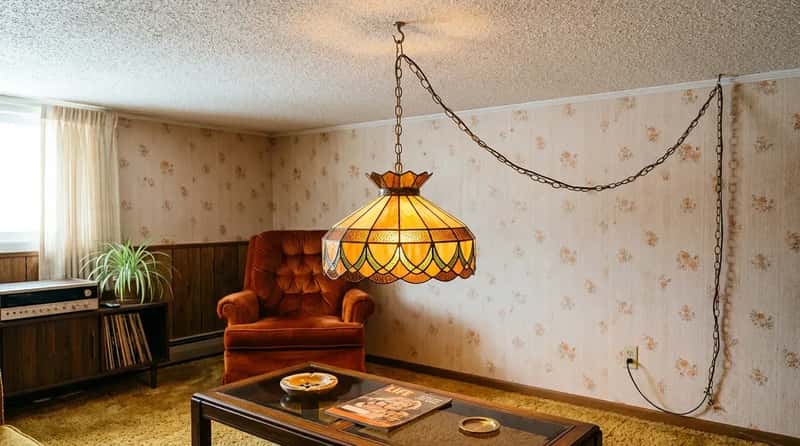 #12 - The Swag Lamp Hanging From a Ceiling Hook on a Visible Cord (Image Credits: Gemini)