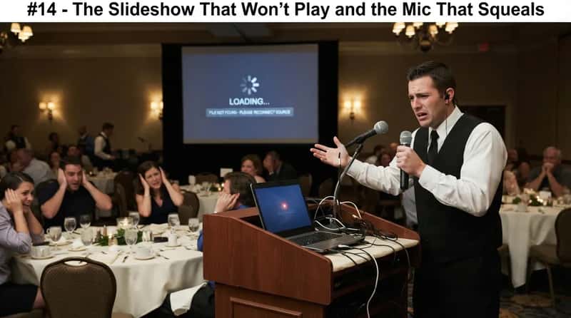 #14 - The Slideshow That Won't Play and the Mic That Squeals (Image Credits: Gemini)
