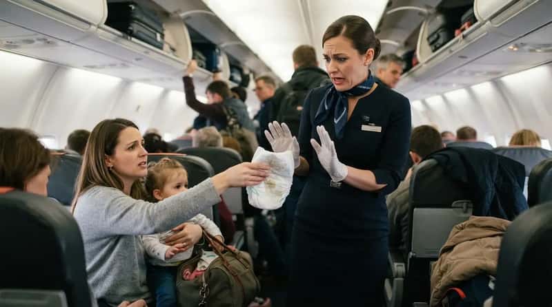#23 - Handing a Dirty Diaper Directly to the Flight Attendant (Image Credits: Gemini)