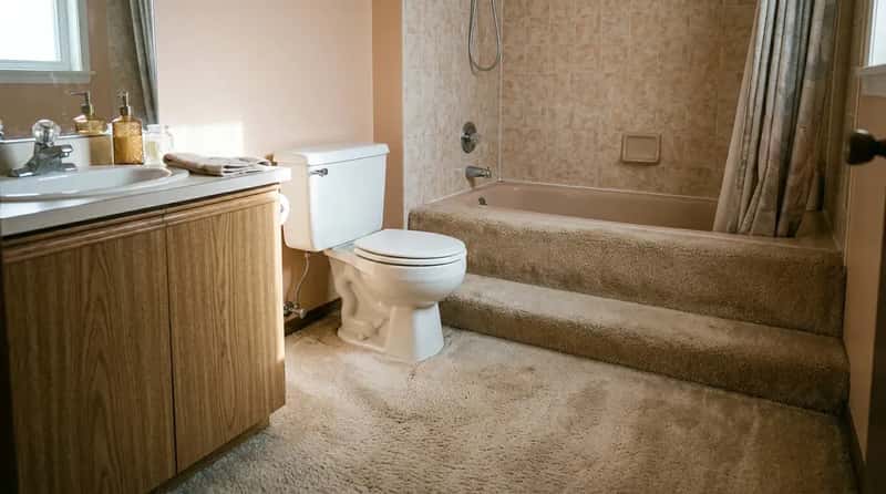#23 - Wall-to-Wall Carpeting in the Bathroom (Image Credits: Gemini)