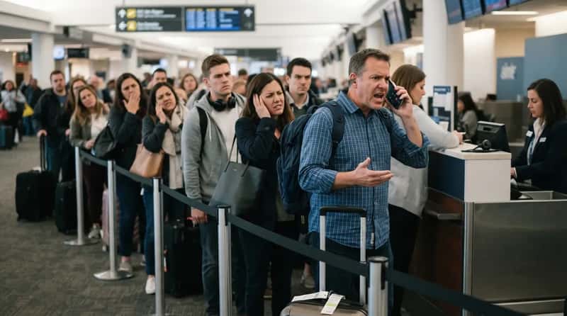 #25 - Rebooking a Flight Out Loud on Speakerphone (Image Credits: Gemini)