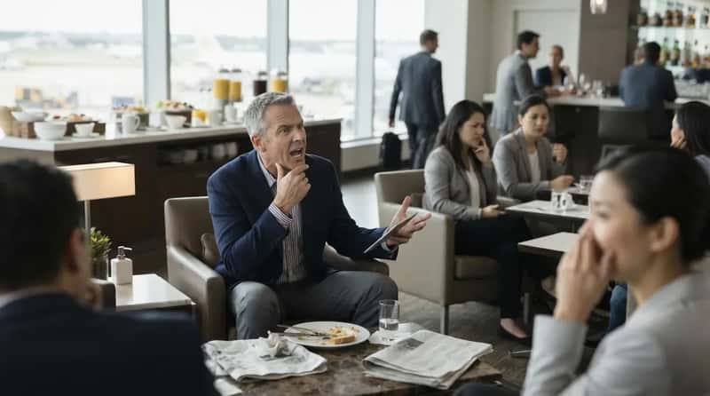 #13 - The Loud Complainer Who Reviews the Lounge Out Loud, to No One (Image Credits: Gemini)