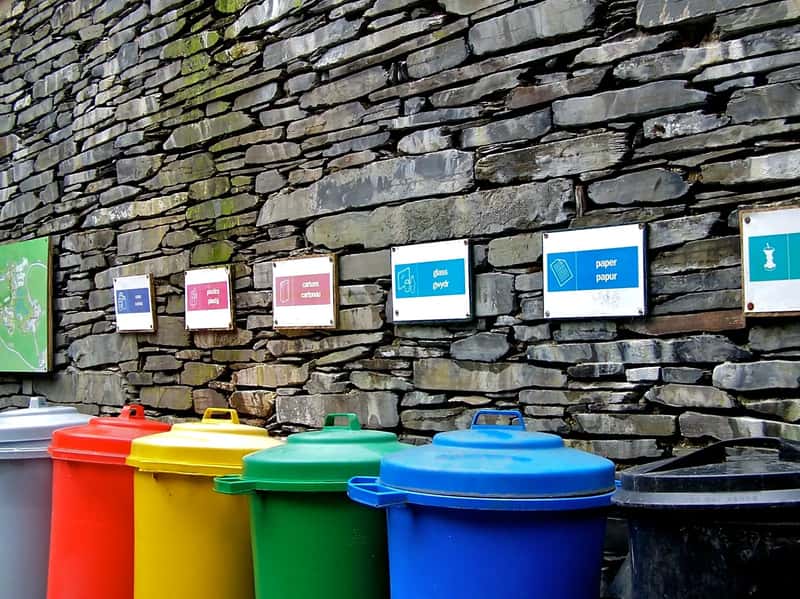 Wales (Flickr: Colourful row of recycling plastic dustbins, CC BY 2.0)