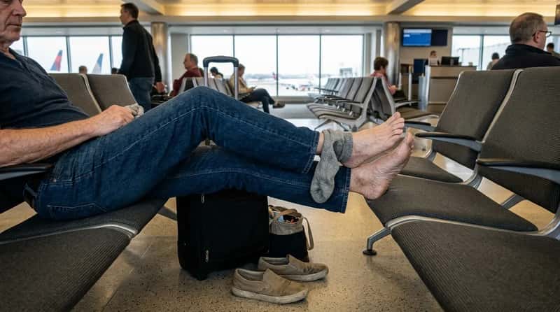 #8 - Peeling Off Shoes and Socks Before the Plane Even Boards (Image Credits: Gemini)
