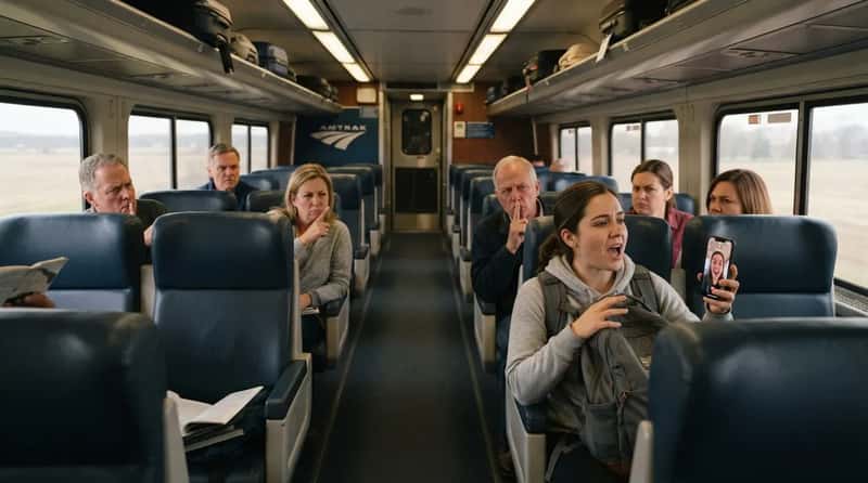 #14 - The Accidental Quiet Car Passenger Taking a Loud Call (Image Credits: Gemini)