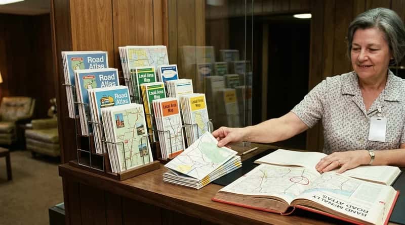 #18 - Complimentary Local Maps and Road Atlases at the Desk (Image Credits: Gemini)