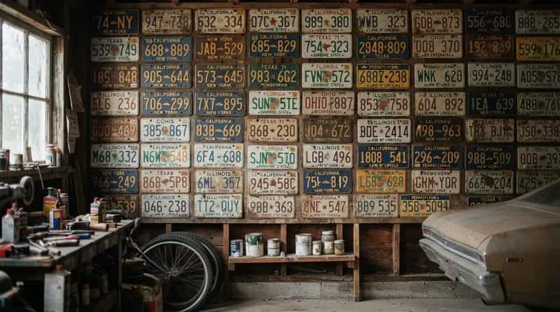 #7 - A License Plate Collection Nailed to the Wall (Image Credits: Gemini)
