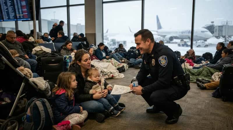 8. Police and security staff personally check on stranded families (Image Credits: Gemini)