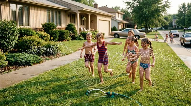 #22 - Running Through the Sprinkler in the Front Yard (Image Credits: Gemini)