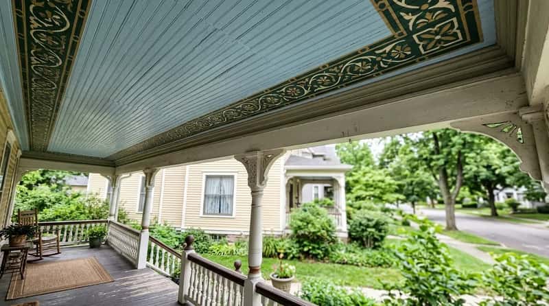 #10 - Painted Porch Ceilings With Decorative Borders (Image Credits: Gemini)
