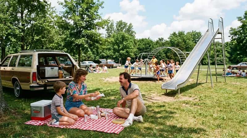 #25 - The Family Picnic at the Park With Metal Playground Equipment (Image Credits: Gemini)