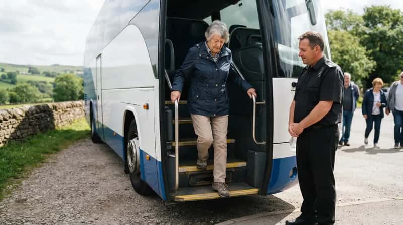 #7 - The Careful Descent Down the Coach Steps at the First Stop (Image Credits: Gemini)