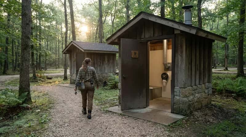 #9 - The Shower House and Pit Toilet Reality Check (Image Credits: Gemini)