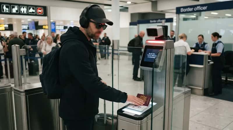 #10 - Wearing a Hat, Sunglasses, or Headphones at an E-Gate (Image Credits: Gemini)
