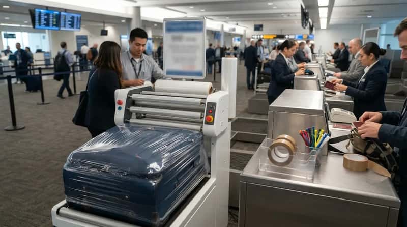 #7 - Plastic Luggage Wrap When Tape and Zip Ties Are Free at the Counter (Image Credits: Gemini)