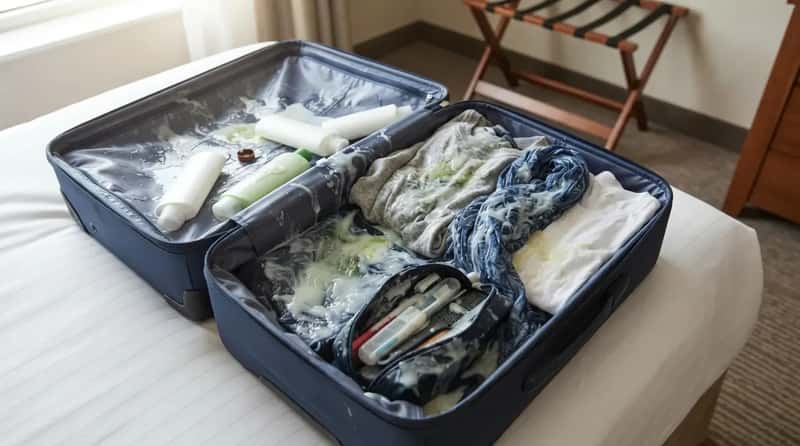 #8 - Full-Size Toiletry Bottles That Leaked All Over a Suitcase (Image Credits: Gemini)