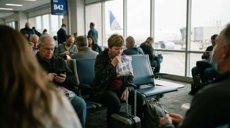 #3 - Vomiting Into a Bag While Calmly Waiting to Board (Image Credits: Gemini)
