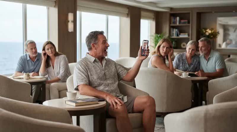 #12 - Blasting Speakerphone Or FaceTime Calls In Quiet Lounges (Image Credits: Gemini)