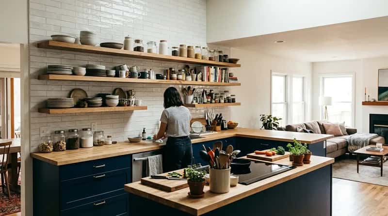 #13 - The Open Kitchen With No Upper Cabinets: A Bold Bet With a Real Cost (Image Credits: Gemini)