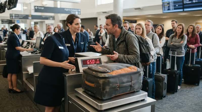 #25 - Trying to Negotiate an Overweight Bag Like It's a Garage Sale (Image Credits: Gemini)