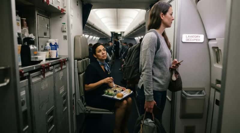 #18 - Lingering by the Lavatory While the Crew Eats Two Feet Away (Image Credits: Gemini)