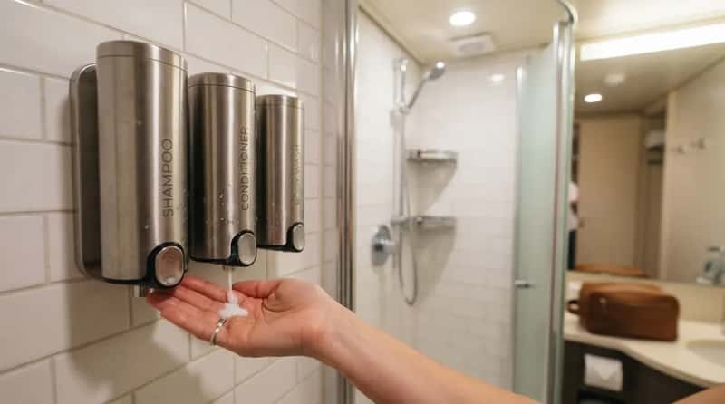 #2 - They Check the Bathroom Dispensers Instead of Packing Full-Size Toiletries (Image Credits: Gemini)