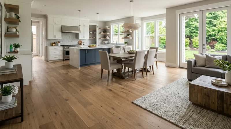 #12 - The Continuous Flooring Open Kitchen: The Subtle Trick That Makes a Space Feel Twice as Big (Image Credits: Gemini)