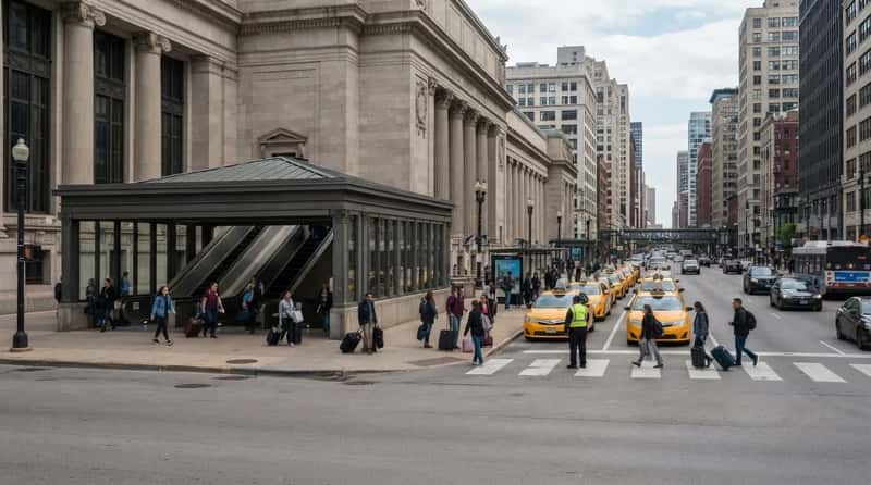 #5 - Chicago Union Station: The Taxi Line Is Across the Street From the Escalators (Image Credits: Gemini)