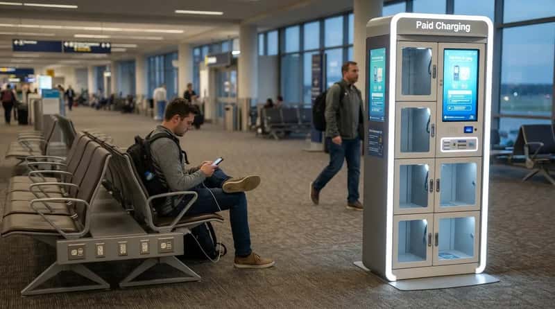 #11 - Phone Charging Kiosks Next to Rows of Free Outlets (Image Credits: Gemini)
