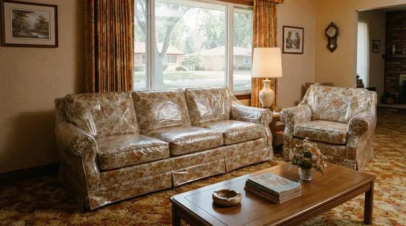 #8 - Plastic-Covered Furniture Protected the "Good" Living Room (Image Credits: Gemini)