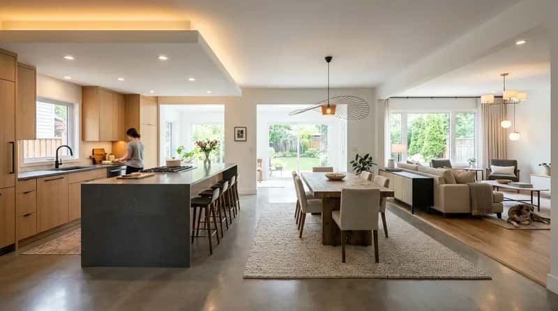 #5 - The Zoned Open Kitchen: The 2025 Design Replacing the Old Open Concept (Image Credits: Gemini)