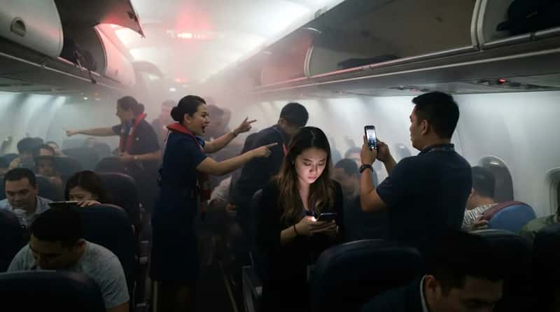 #2 - Using Phones Mid-Emergency Instead of Following Crew Instructions (Image Credits: Gemini)