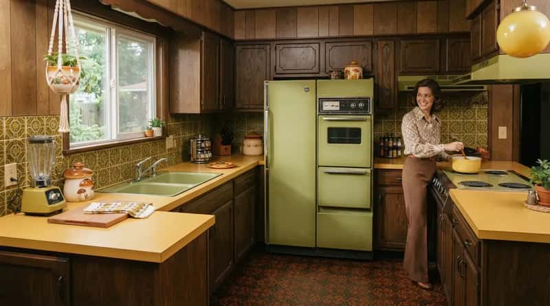 #13 - Avocado Green and Harvest Gold Kitchens Set the Whole Home's Mood (Image Credits: Gemini)