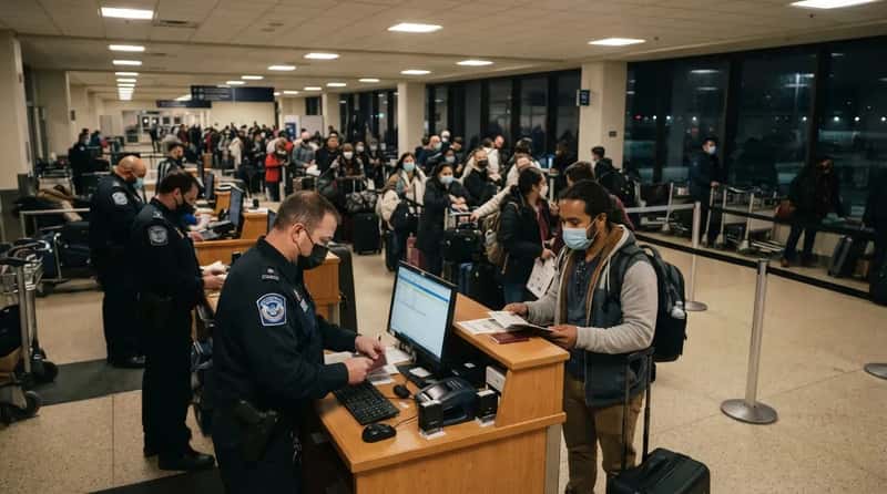 22. Customs and border staff work through the night to keep lines moving (Image Credits: Gemini)