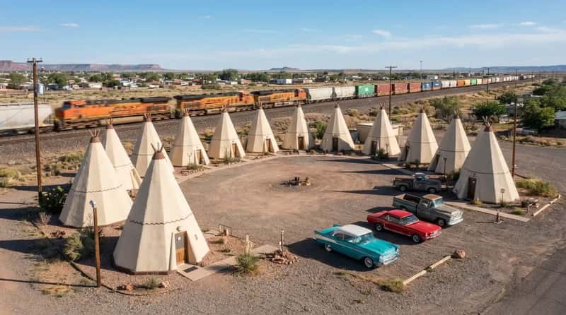 #9 - The Wigwam Motel's Retro Teepees Sit Beside a Working Railroad (Image Credits: Gemini)